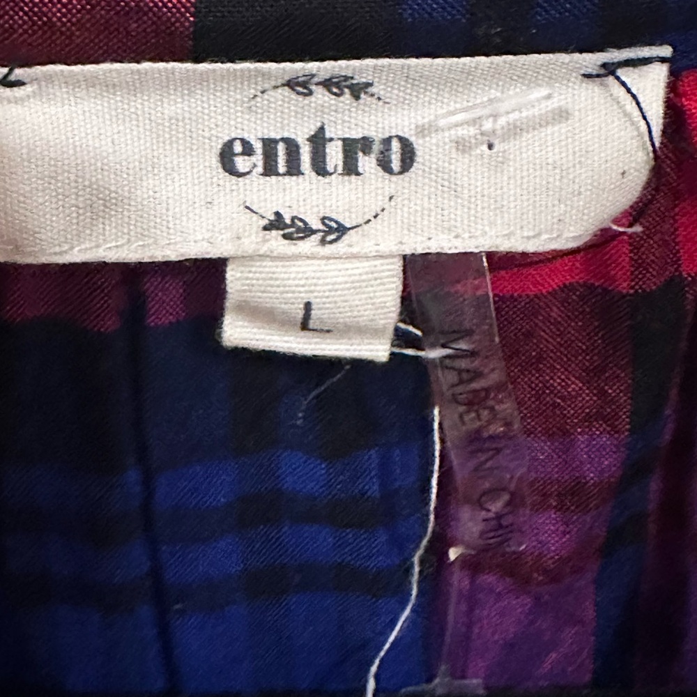 Entro Blue and Red Plaid Peplum Blouse- Large - Picture 4 of 4